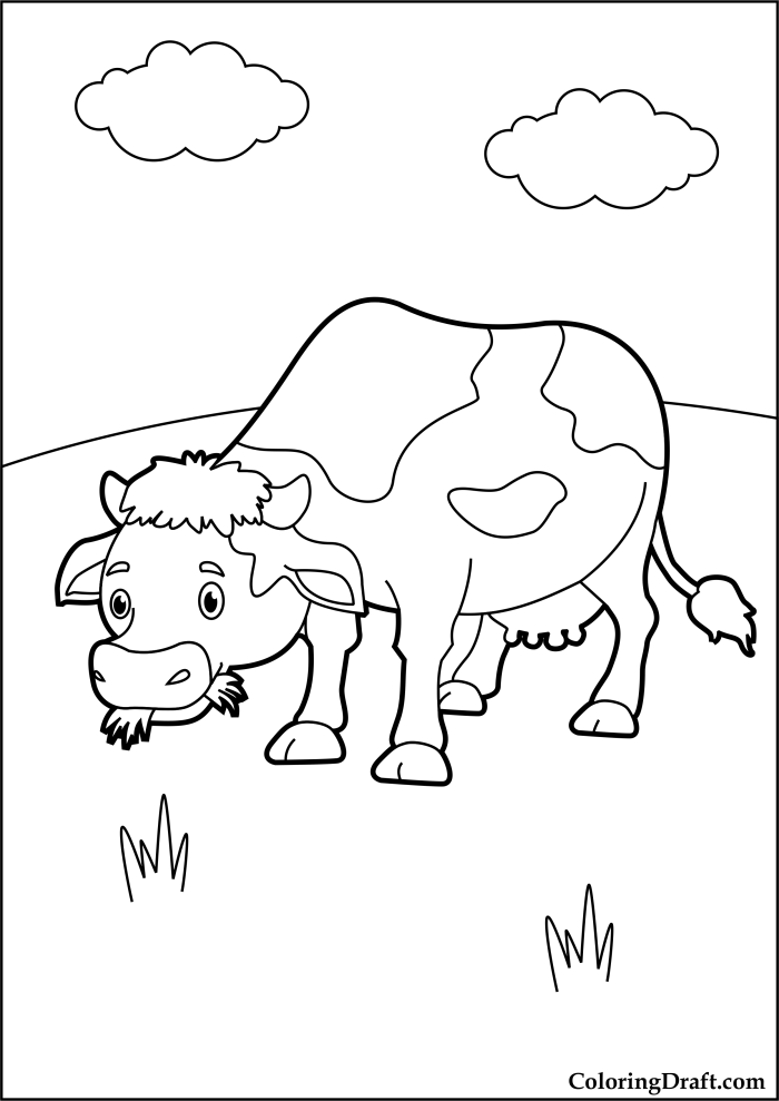Cow Eating Grass Coloring Pages - ColoringDraft.com