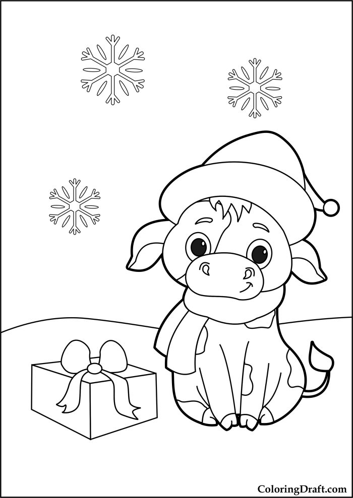 Christmas Cow Coloring Pages