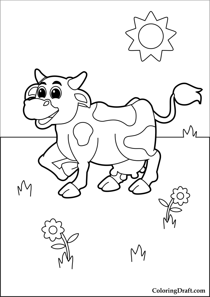 Cow In The Field Coloring Pages