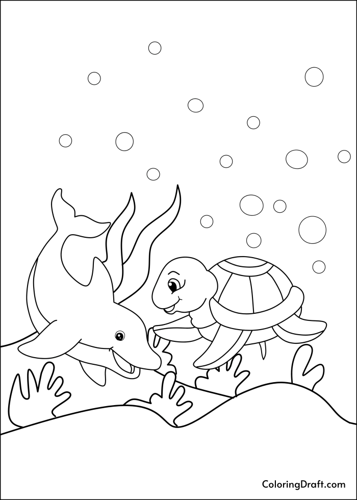 Dolphin And Turtle Friends Coloring Pages Design