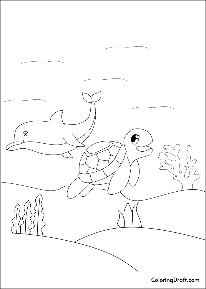 Dolphin And Turtle Friends Coloring Pages Design