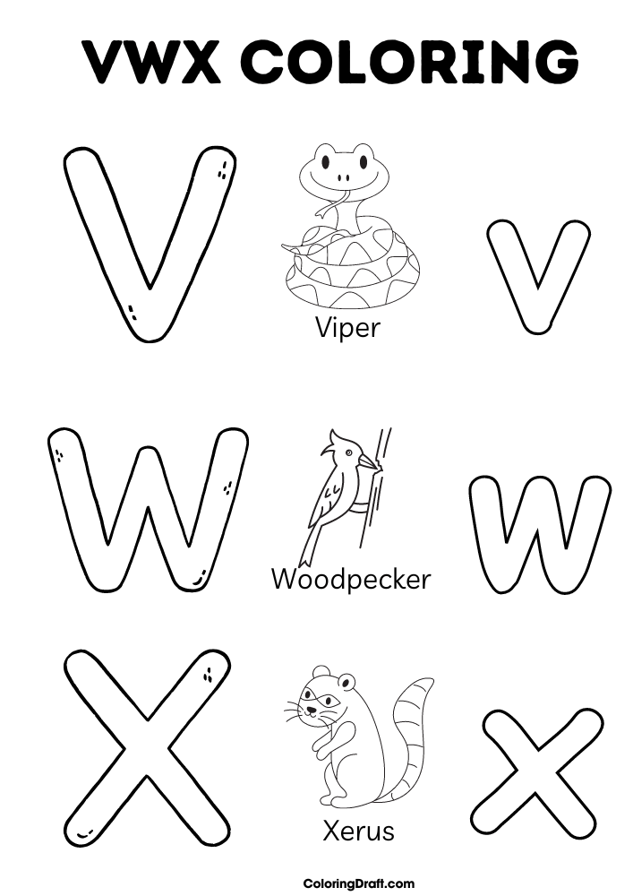 Letters V W X Coloring Pages