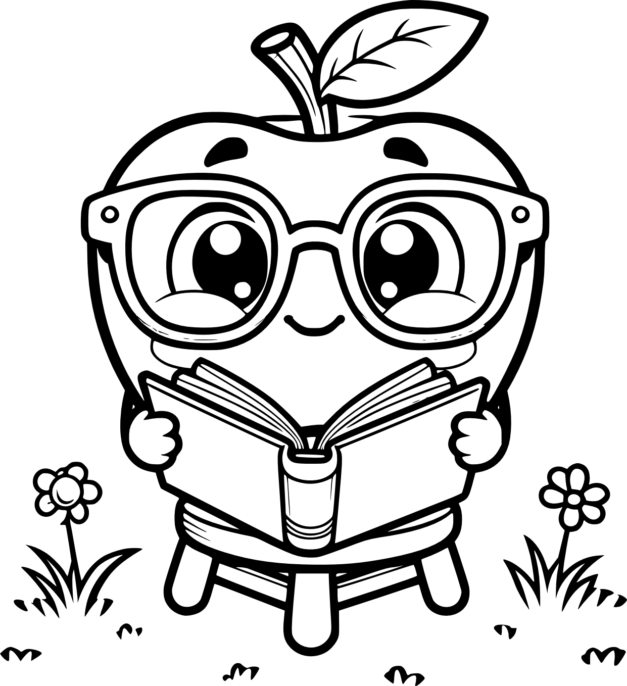 Apple Wearing Glasses Reads Book Coloring Pages Apple Wearing Glasses Reads Book Coloring Pages