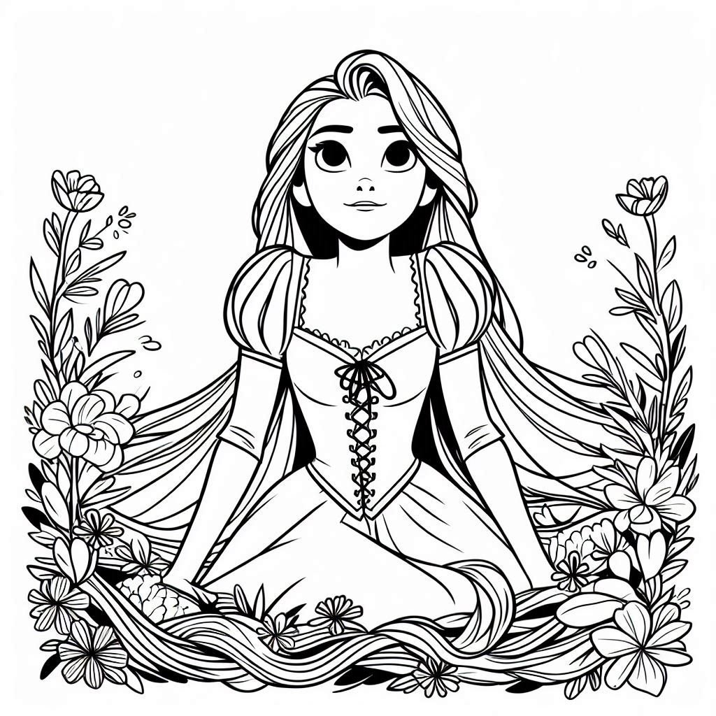 Rapunzel & Flower Coloring Pages