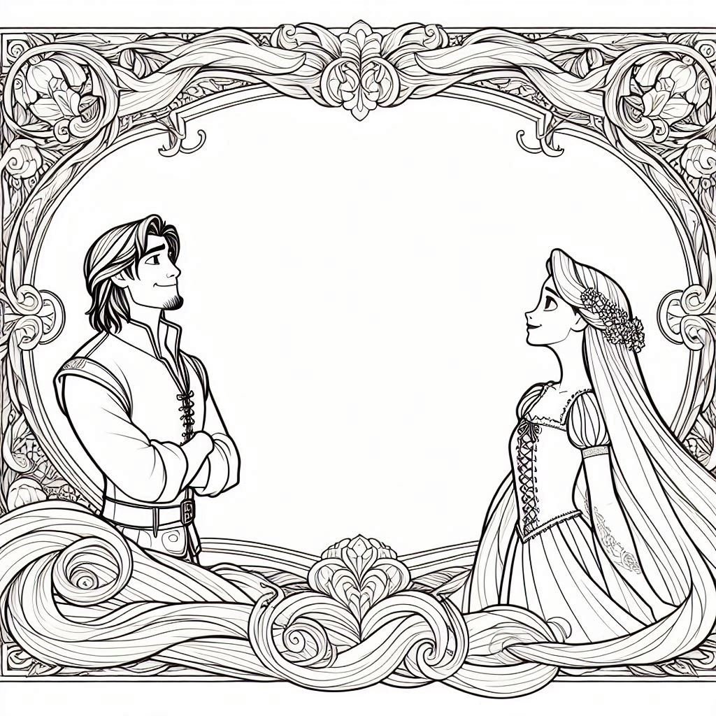 Rapunzel And Flynn Frame Coloring Pages