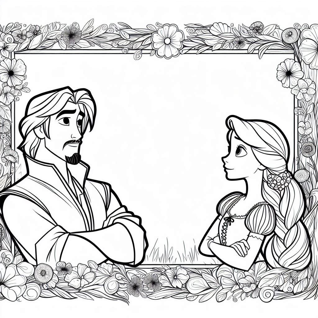 Rapunzel And Pascal Frame Coloring Pages