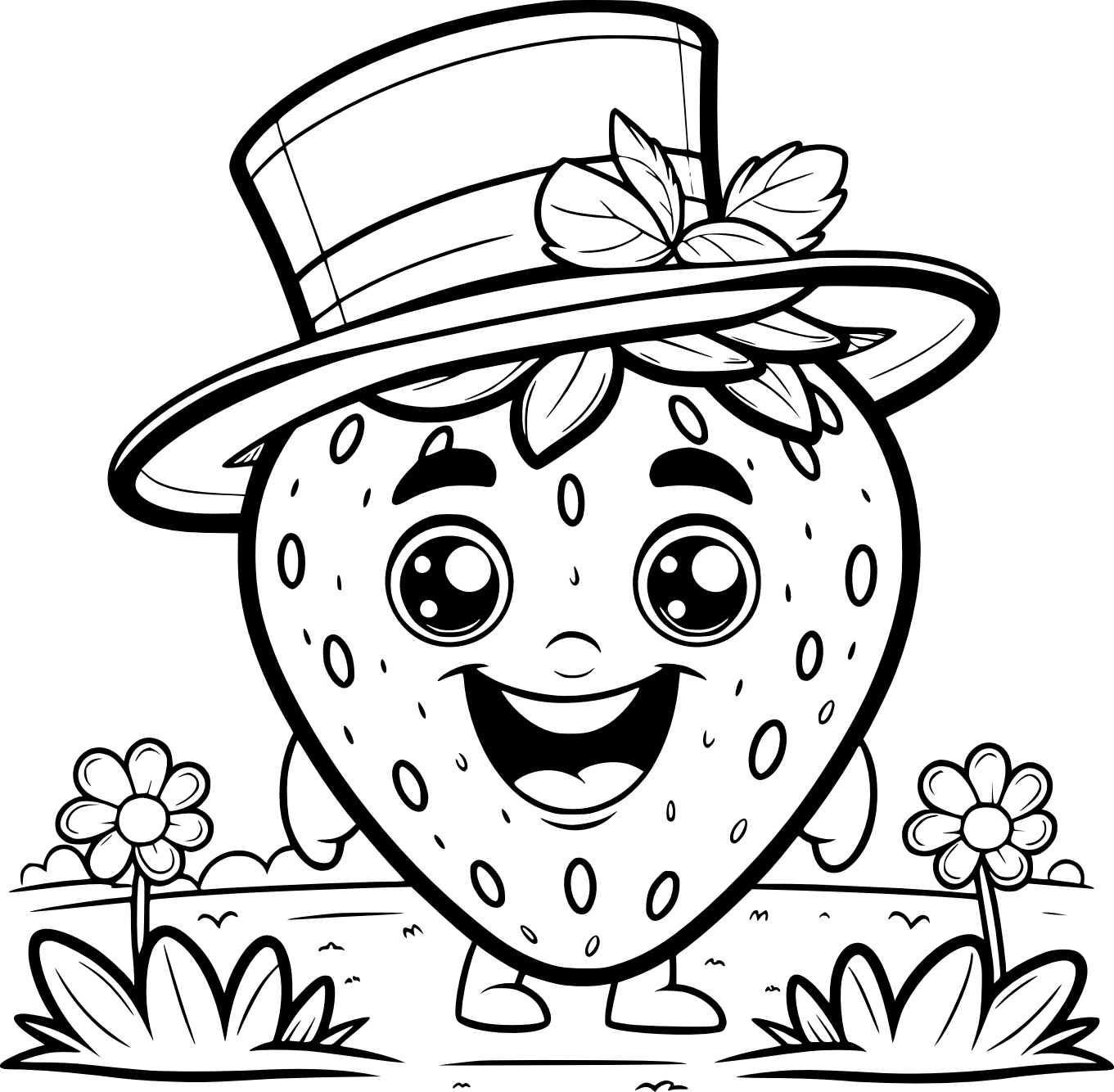 Strawberry Wearing Top Hat Coloring Pages