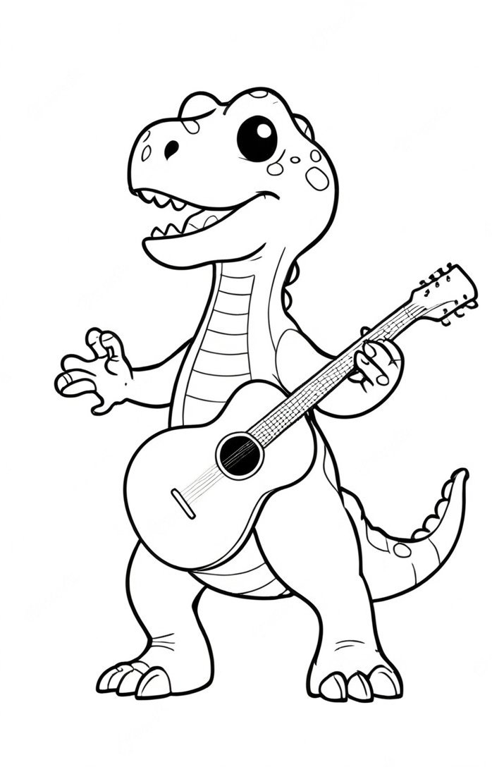T-Rex Playing Guitar Coloring Pages - ColoringDraft.com