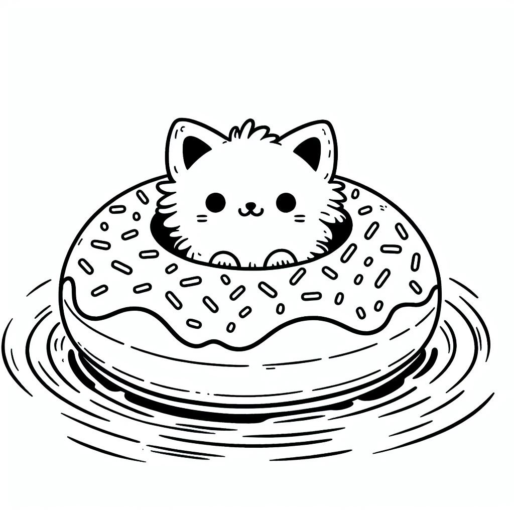 Kitten in Donut Float Coloring Pages Kitten in Donut Float Coloring Pages