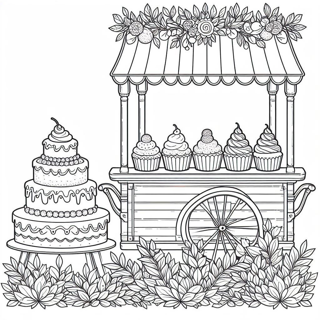 Cake And Cupcake Cart Coloring Pages