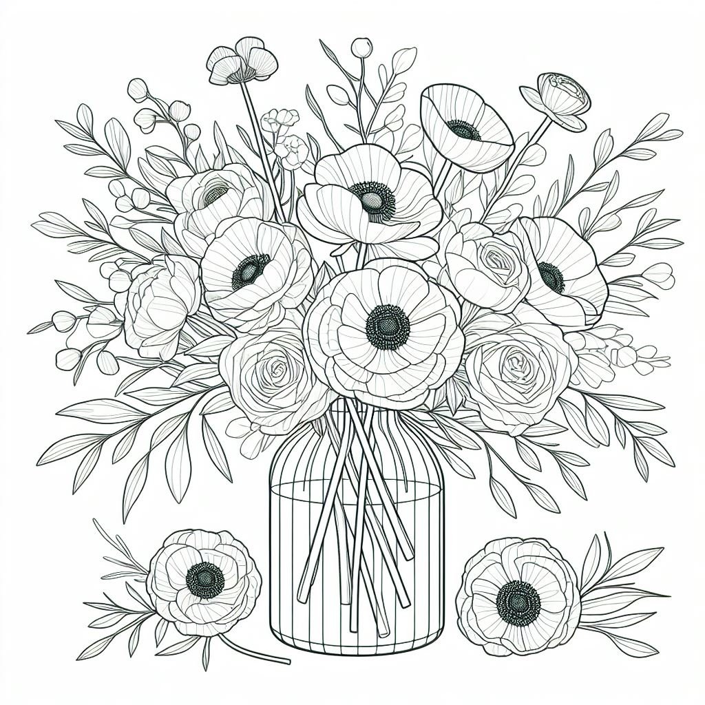 Flower Bouquet Coloring Pages Flower Bouquet Coloring Pages