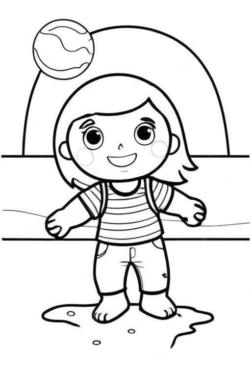 Girl Play Ball At The Beach Coloring Pages