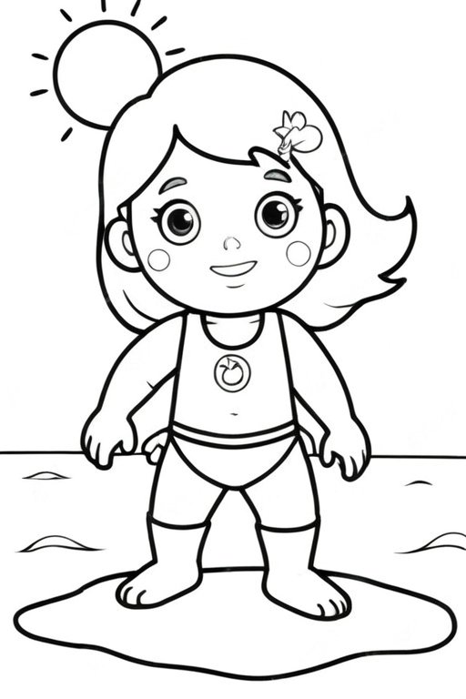 Girl At Sunny Beach 2 Coloring Pages