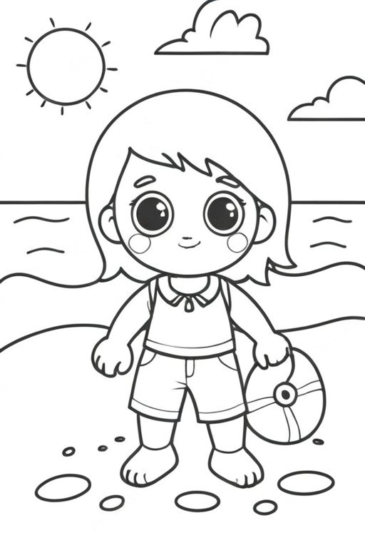 Girl At Sunny Beach 3 Coloring Pages