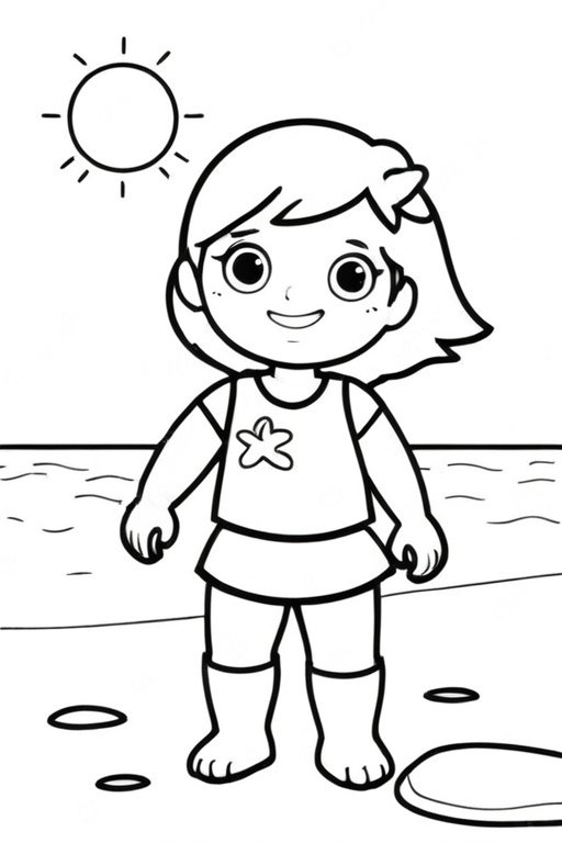 Girl At Sunny Beach Coloring Pages
