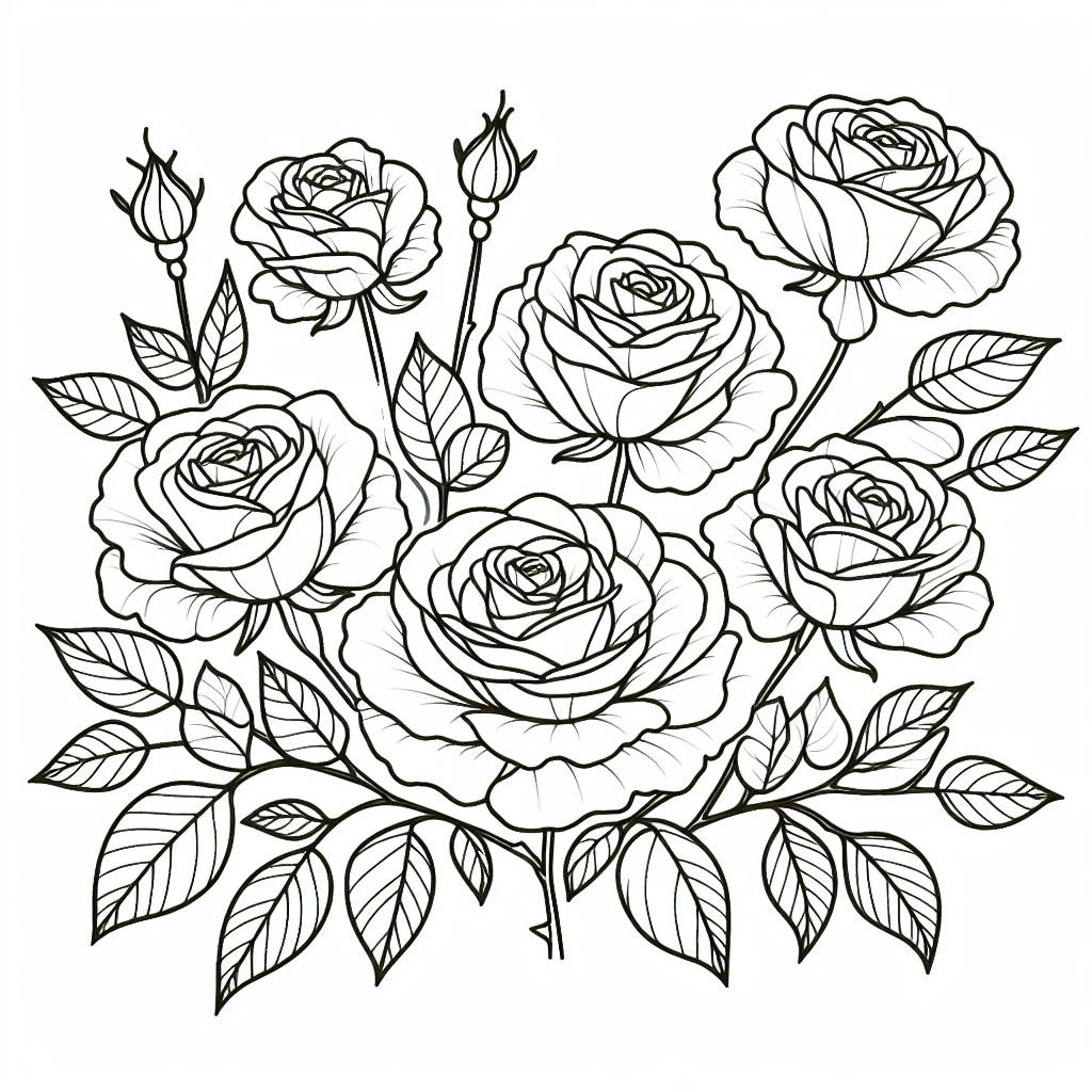 Rose Bouquet Coloring Pages