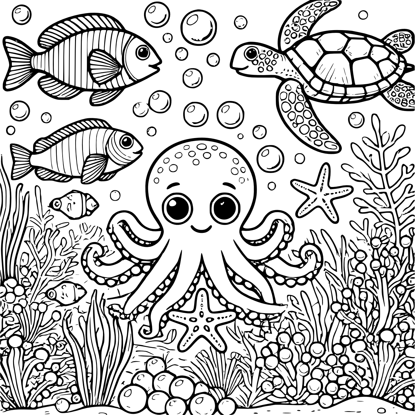 Underwater Adventure Scene Coloring Pages 00