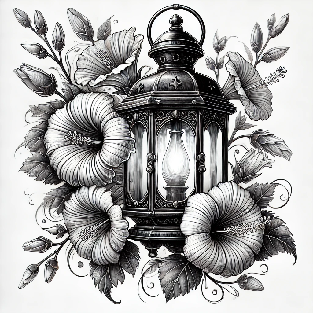 Antique Lantern And Blooming Flowers Grayscale Coloring Pages Antique Lantern And Blooming Flowers Grayscale Coloring Pages
