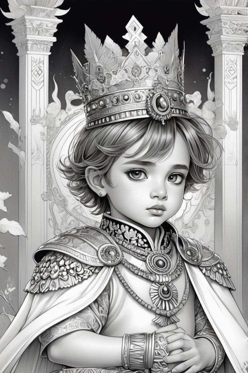 Cute Young Emperor Grayscale Cloring Pages