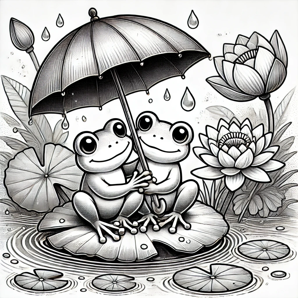 Two Frog In The Rain Grayscale Coloring Pages Two Frog In The Rain Grayscale Coloring Pages